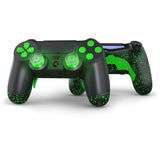 PS4 Controller mit grünen LEDs und Grip Untercase + Paddles auf der Unterseide