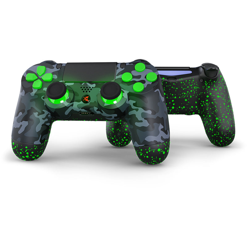 PS4 Controller mit grünen LEDs und Camo Design